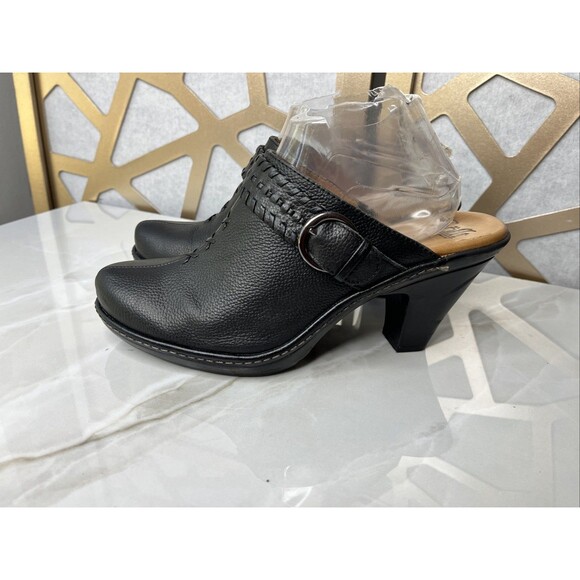 Sofft Mule Slip On Clogs Shoes Leather Black Womens 9 M Heels - Picture 1 of 7